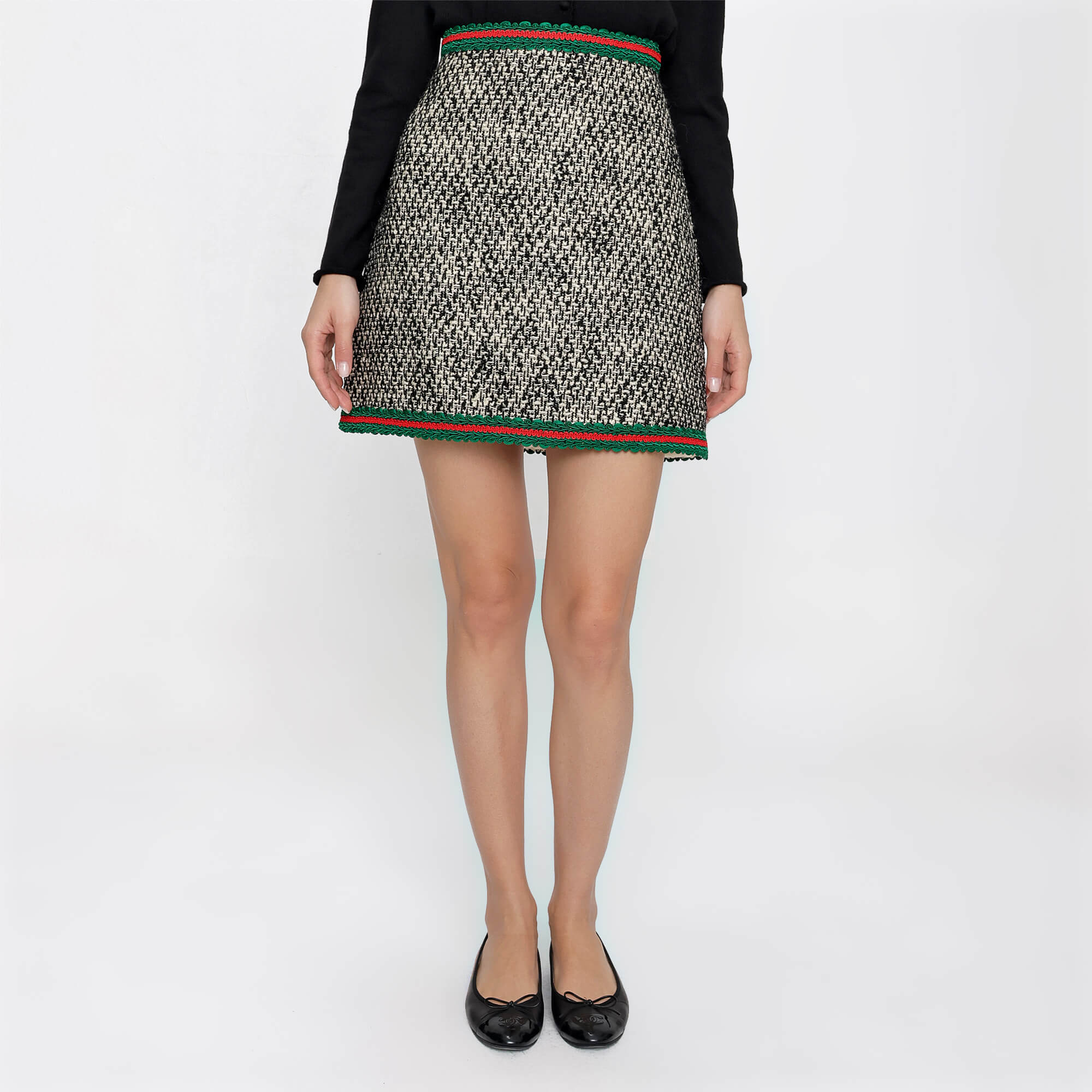 Gucci - Wool Tweed Gucci Strip Skirt